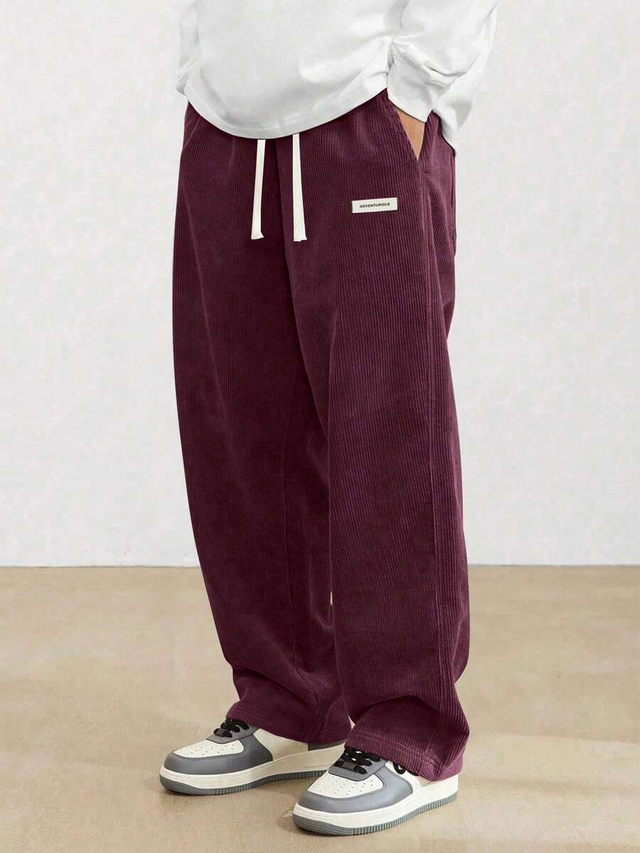 Retro American Corduroy Straight Leg Pants, Casual Khaki Trousers For Men, Fashionable & Versatile - 深紅色 - 查看 1