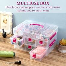 MyGift 11 Inch Clear Arts And Crafts Stackable Container, Sewing Supplies Storage Organizer Case With Pink Accents, 24 Customizable Compartments, And 6 Drawers With Removable Dividers - 黑色(僅限添加托盤) - 查看 11