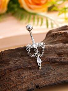 1pc Halloween Bat Wing Chain Belly Button Ring Pendant, Stainless Steel Sexy Piercing Jewelry For Festival Wear