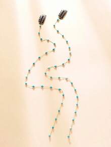 2 Pieces Of Charm, Fashionable And Simple Bohemian Style Chain Women Blue Rice Bead Decorated Hair Clip Hair Chain Set Braid Beads Hair Braiding Metal Decoration/Accessories Jewelry Carnival Head Jewelry Head Pieces Jewelry, Hair Jewellery, Wedding, Hair Accessories, Bride To Be - Hạt gạo màu xanh - Xem 3