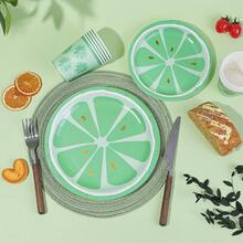10/20/30 piezas, Platos de papel con limón verde, platos desechables de 7 pulgadas/9 pulgadas con puntos dorados, vasos de papel de 9 onzas, conjunto de platos y vasos de papel con frutas de verano, vajilla de fiesta con frutas cítricas para decoración de mesa de cumpleaños de bebé y ducha