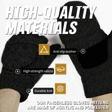 2-In-1 Convertible Fingerless Mittens For Men & Women - Warm, Touchscreen Compatible With 8 Fingers, Elastic Cuffs, High Elasticity & Anti-Skid Leather - Ideal For Winter Outdoor Activities, Daily Use - màu đen - Xem 4