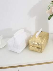 1pc/2pcs Gold Herringbone Embossed Pattern Paper Towel Holder Box, PU Leather Octagonal Bread Shape Waterproof Paper Towel Bag, Modern Minimalist Wheat Ear Design Paper Towel Dispenser For Living Room, Bedroom, Bathroom, Kitchen, Hotel, Bar, Cafe, Office, Outdoor Party - Gold - View 9