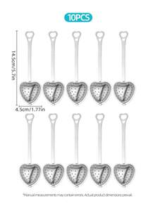 10 pezzi Infusore da tè a forma di cuore in acciaio inossidabile, filtro da tè a forma di cuore con manico lungo, pallina da tè, strumento per preparare il tè in ufficio, strumento per immergere condimenti, adatto per infusione di tè in foglie e tè di fiori, sacchetto per condimenti bolliti