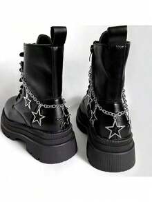 新款镂空星星吊坠金属链鞋带时尚链环，个性百搭星星装饰靴子配饰 - 白色 - 查看 5