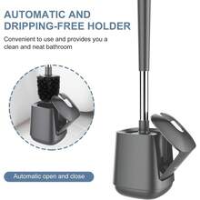 Toilet Brush And Holder 2 Pack, Self Closing Lid Toilet Bowl Brushes Holder And Extra Long Handle Ventilated Toilet Brush Set For Bathroom Cleaning, Nylon Bristles, White & Grey - 灰色的 - 查看 4