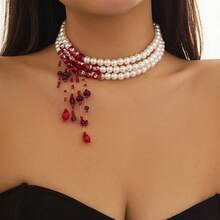 1 Pcs Dripping Blood Imitation Pearl Necklace Niche Personality Shopping Hip-Hop Girl Style Collarbone Chain - 滴血腰鍊-X5980 - 查看 1