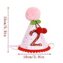 樱桃生日帽（1顶），半岁生日帽，一周岁生日派对帽，两岁生日帽，波西米亚风圆锥形生日帽，生日派对拍照道具，宠物生日帽 - 彩色 - 查看 3