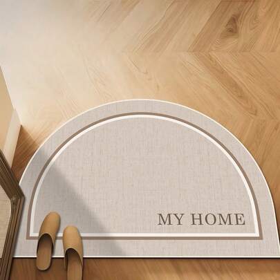 1件极简北欧风米色“MY HOME”字母印花半圆形门垫，超密短绒面料，1000克/平方米，可机洗！适用于室内/室外入口、卧室、厨房、洗衣房、地板装饰，节日及乔迁礼物！厨房地毯