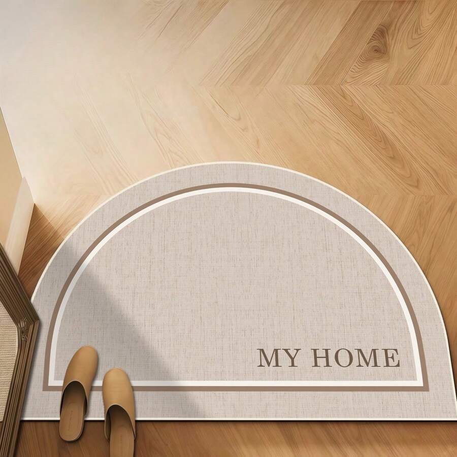 1 szt. Minimalistyczna, beżowa wycieraczka w stylu nordyckim z nadrukiem "MY HOME" w kształcie półkola, supergęsta, krótka, pluszowa tkanina, 1000 g/m², nadaje się do prania w pralce! Nadaje się do przedpokoju, sypialni, kuchni, pralni, jako dekoracja podłogi, prezent świąteczny i na parapetówkę! Dywan kuchenny