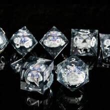 7 Peças Conjunto de Dados Poliédricos de Borda Afiada com Núcleo Líquido Rotativo, Dados para RPG Feitos à Mão, Conjunto de Dados para - Multicolorido - Visão 1