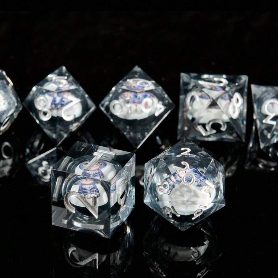 7 Peças Conjunto de Dados Poliédricos de Borda Afiada com Núcleo Líquido Rotativo, Dados para RPG Feitos à Mão, Conjunto de Dados para - Multicolorido - Visão 1