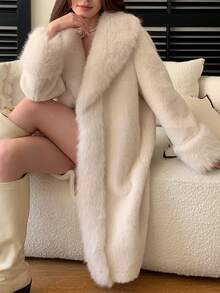 女士优雅仿毛领夹克，冬季 - 白色 - 查看 1
