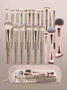 MAANGE 18/22/34pcs Professional Makeup Brush Set, Portable Travel Makeup Brushes For Liquid, Cream And Powder Products, Suitable For Stippling, Blending And Facial Care, Ideal Gift For Women And Girls - Champagne - View 15
