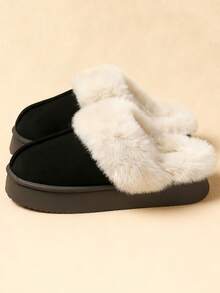 (Lightweight, Footless) 1 Pair Brown Round Toe Slip-On Fluffy Faux Fur Slippers For Women, Plush Lining, Faux Fur Patchwork Fashion Design, Thick Sole Adds 3cm Height, Unisex Lightweight Comfortable Slippers For Indoor, Home, Bedroom, Office, Casual Wear, Classic Men's Slippers, Warm Gift For Friends And Lovers (Size Runs Small By 2 Sizes)