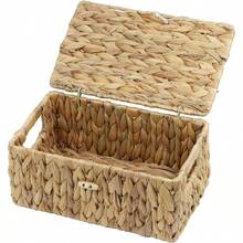 Small Wicker Basket With Lid, Natural Hyacinth Storage Baskets Organizing, Rectangular Woven Basket Storage, Decorative Boxes Bins With Lids And Built - In Handles 10.2x 6.3x 3.9 - 10.2 英寸 x 6.3 英寸 x 3.9 英寸 - 查看 2