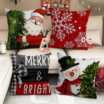 TOPSSCTR Juego de 4 fundas de almohada con estampado navideño por un solo lado, patrones de decoración navideña linda, perfectos para la decoración del hogar