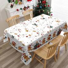 1pc Christmas Gingerbread Man Tablecloth, Featuring Holiday Elements Such As Candy Canes, Holly, Wrapped Gifts, Christmas Decorations, And Pine Branches. The Gingerbread Man Wears A Santa Hat, Suitable For Party Decoration, Christmas Gifts, Holiday Dining Table Setting, And Home Decor - Multicolor - View 6