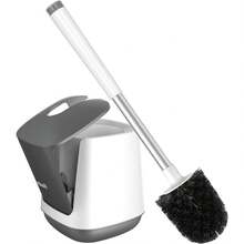 Toilet Brush And Holder 2 Pack, Self Closing Lid Toilet Bowl Brushes Holder And Extra Long Handle Ventilated Toilet Brush Set For Bathroom Cleaning, Nylon Bristles, White & Grey - 白色和灰色 - 查看 1