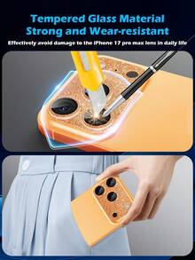 1pc Camera Lens Protector Film, Compatible With IPhone 17 Pro Max/17 Pro, Ultra-Clear Tempered Glass With Shiny Diamond Texture, 9H Scratch-Resistant, Easy Installation, Bright Orange - Orange - View 3