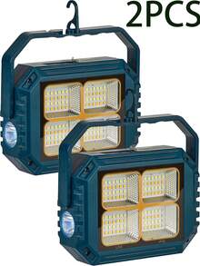 1/2pcs Multi-Function Solar Camping Light, 96 LED Portable Lamp With Side Spotlight, 4 Lighting Modes, 2*1200mAh Lithium-Ion Battery For All-Night Illumination, Digital Display Battery Level, USB Or Solar Charging, Suitable For Outdoor, Camping, Emergency, Expedition, Hiking