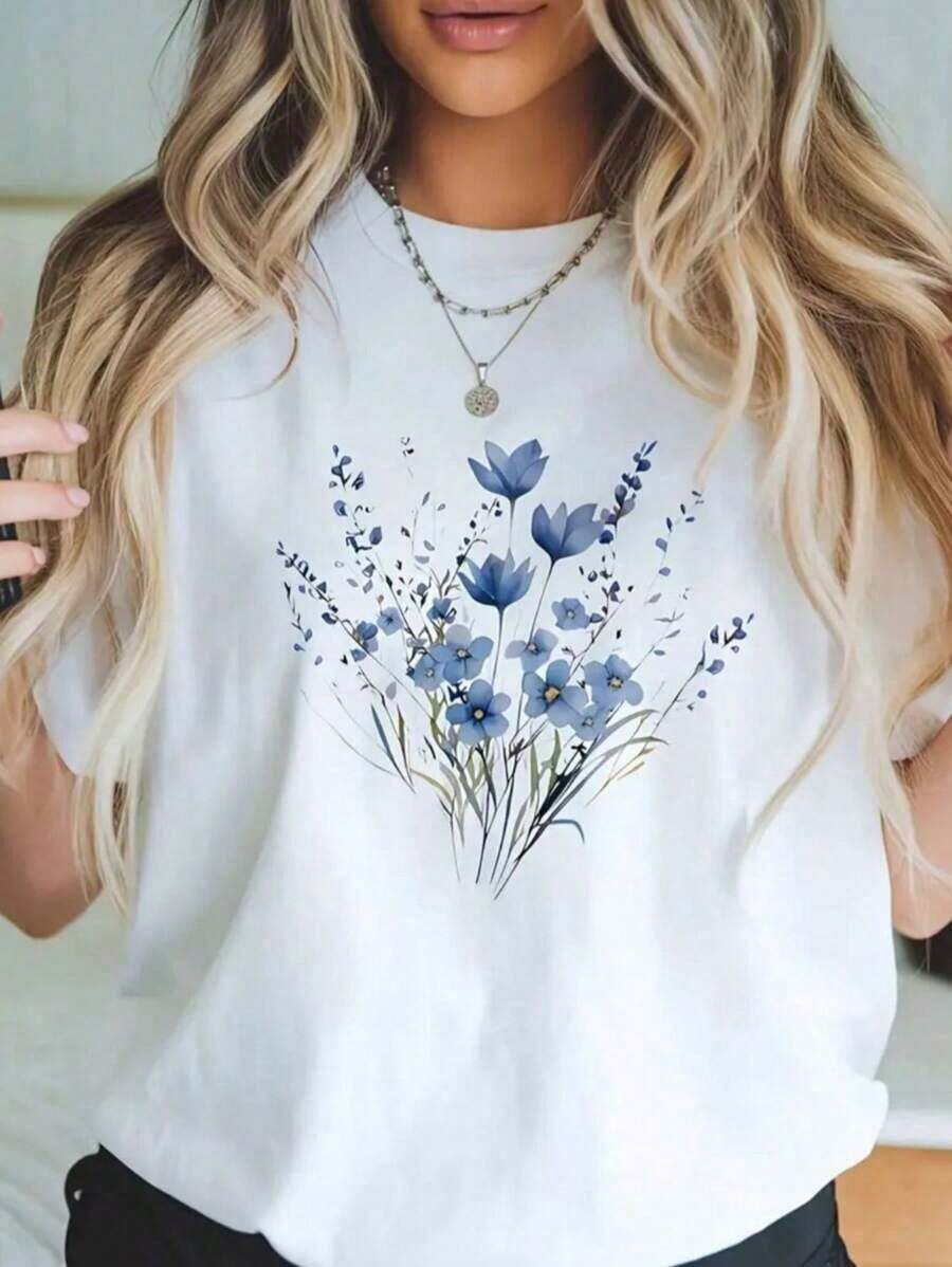 Women's Casual Shirt 100% Cotton Comfortable Summer Model Short Sleeve And Round Neck - trắng - Xem 1