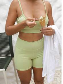 Conjunto Fitness Feminino Top Short Meia Coxa Cintura Alta Academia Esporte