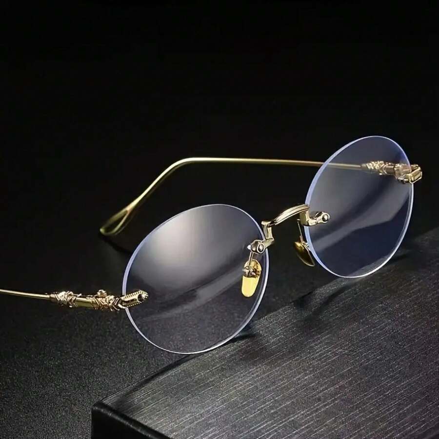 Star Style Retro Frameless Glasses Unisex Daily Versatile Plain Glasses Ins Style Small Round Frameless Glasses - bạc - Xem 1