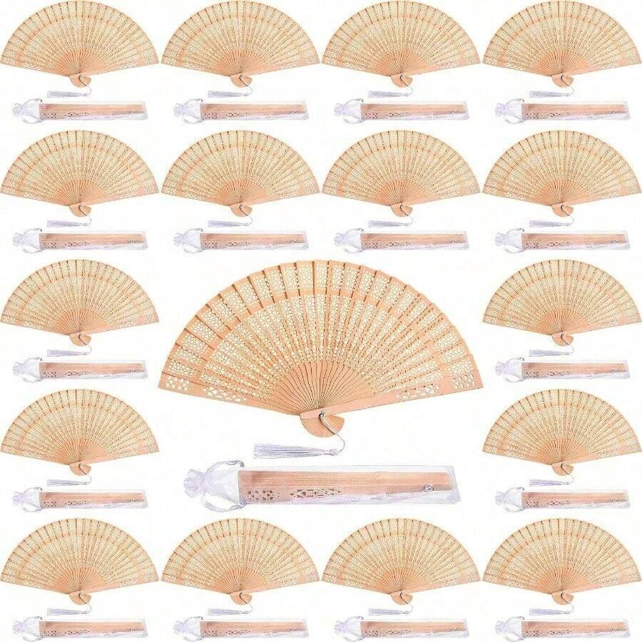 1-30pcs Elegant Folding Wooden Fans, Bohemian Style Hand Fans, Hollow Carved, Portable Lightweight Wooden Fans, Suitable As Photography Props, Graduation Gifts For Women, Home Decor, Use In Summer, Beach Or Travel To Enjoy Cool Breeze, Personalized Carved Wooden Wedding Fans