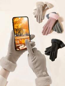 1pair Women's Autumn And Winter Warm Gloves Touchable Gloves Padded And Thickened Wind Chill Prevention Students Cute Riding Electric Car Gloves Warm And Comfortable Suitable For Sports And Daily Use