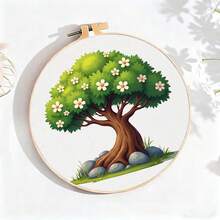 1 Set Kit de bordado para principiantes, patrón decorativo de punto de cruz impreso, 20x18.5cm Set de bordado DIY, incluye patrón, hilos, aro, agujas, instrucciones, regalo ideal para Halloween, Acción de Gracias, San Valentín, Navidad, Cumpleaños