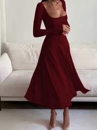 Elegancka, dopasowana sukienka midi z kołnierzykiem typu racerback, dopasowana, bez rękawów, wysokiej jakości, o kroju litery A, z kołnierzykiem typu racerback, dla kobiet