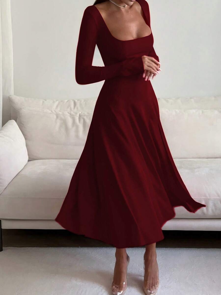 Đầm dài ngang gối ôm sát không tay, chất liệu cao cấp, có cổ áo, kiểu dáng chữ A, dành cho nữ, thích hợp cho mùa xuân. - Màu Đỏ Sâu - Xem 1