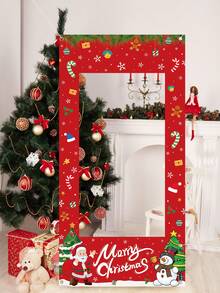 1件圣诞装饰相框，圣诞老人和雪人图案背景布，圣诞派对装饰，圣诞庆典拍照背景，圣诞骷髅摄影道具装饰，圣诞乙烯基相框装饰，圣诞自拍道具，圣诞礼物