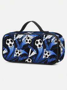 男童大容量多层铅笔盒，足球图案 - 适合学校/中学/大学/学习/办公室使用