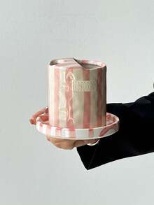 1pc Striped Ceramic Mug And Saucer Set, Classic Striped Ceramic Coffee Cup And Saucer Set, English Afternoon Tea, Black Tea Cup And Saucer, Home Afternoon Tea, Coffee, Juice, Milk, Water Cup, Holiday Gift For Friends And Classmates - Multicolor - View 12