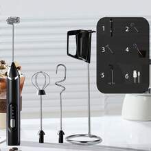 Nuevo espumador de café eléctrico J-17, espumador de leche eléctrico, batidor de leche, 3 cabezales, 3 velocidades, con soporte, recargable por USB, espumador de leche, batidor de huevos, espumador de café, ABS+acero inoxidable 304