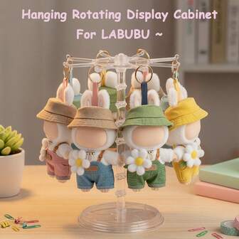 1pc Rotating Keychain Display Stand For Labubu, Acrylic Clear Figurine Plush Pendant Display Holder For Labubu Hanging, Adjustable Transparent Spinning Storage Case Rack Box Organizer Container, Can Hang Multiple Key Chain For Party Activities, Christmas