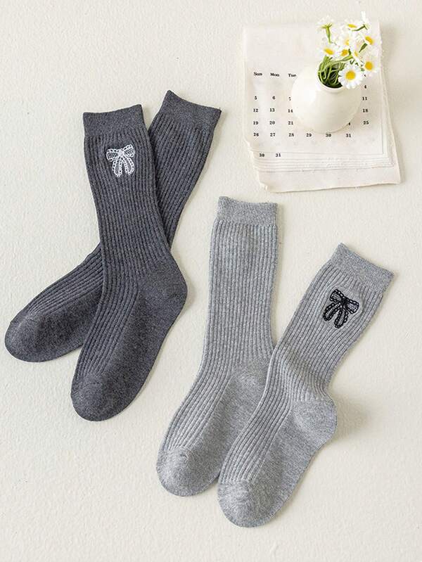 Medias hasta la rodilla para niñas con lazo bordado, medias para niños de primavera/otoño