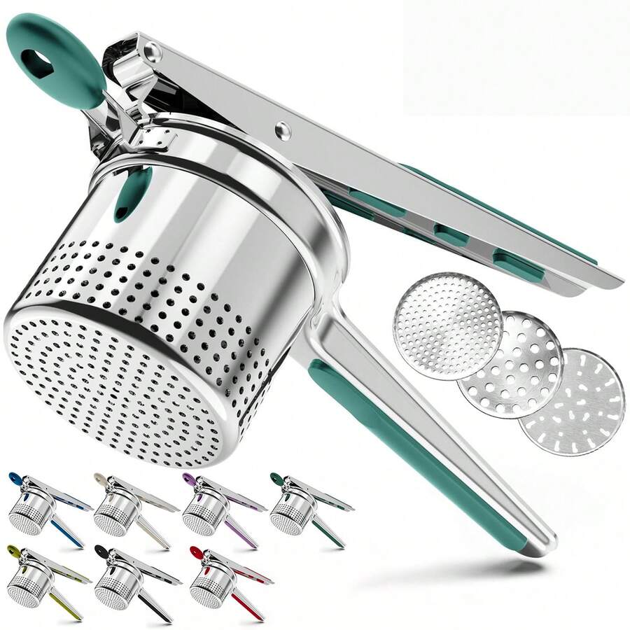 Large Silicone Handle Potato Masher With Side Holes (Patent Pending), Efficient 15OZ Large Potato Crusher, Replaceable Base Model, For Making Mashed Potatoes, Comfortable Handle Potato Masher - màu xanh lá - Xem 1