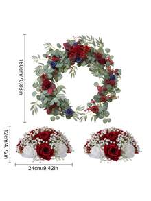 1set Burgundy Wedding Decor Flowers, 1pc Artificial Eucalyptus Rose Garland With 2pcs Flowers Balls, Fake Table Runner Garland Decor Wedding Arch Rose Garland For Wedding Centerpieces Home Party Garden Decoration - phong cách1 - Xem 6