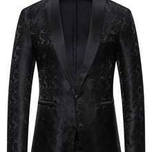 Men'S Formal-Casual Blazer - Black & White Button-Up Jacket, Non-Stretch Fabric For Structured Fit, Office, Party, Everyday - Autumn/Winter Outerwear For Young Men & Teens, Office Attire, Jacquard Pattern, Tailored Design, Stylish Coat, Teen Fashion - 黑色 - 查看 1