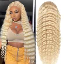 8-14 Inch Blonde 613 HD Lace Frontal Wig 13x4 Curly Wigs Deep Wave Human Hair Wig 200 Density 13x4 Transparent Lace Wig PrePlucked For Women - S613 - 查看 7