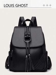 [Black And Gold Woven Tassel | Multi-Functional Japanese Commuting Backpack] This Backpack Features A Pure Black Main Hue Paired With Dazzling Golden Tassels, Perfectly Blending Practicality And Fashion Aesthetics!