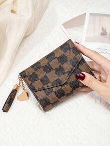 FOREVER MIYIN Fashion Printed Monogram Pattern Women's Trifold Wallet With Tassel & Heart Charm - Ideal For Fashion-Forward Ladies,Large Capacity Multifunction Clutch Purse Fold Wallet,Perfect For Daily Shopping/Dating/Travel,Business Casual For White-Collar Workers For Female For Women Work Business Commute Office Zipper Wallet Organizer Wallets Women Wallet Hasp Wallet