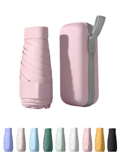 Mini ombrello portatile di colore unito con protezione UV e da pioggia, pieghevole (per escursioni/tasche), mini ombrello da viaggio, piccolo e compatto con protezione UV, leggero e portatile, antivento, ombrello con custodia in tessuto, per pendolarismo, uso doppio anti-pioggia e anti-sole, per scuola, ufficio, casa, viaggio