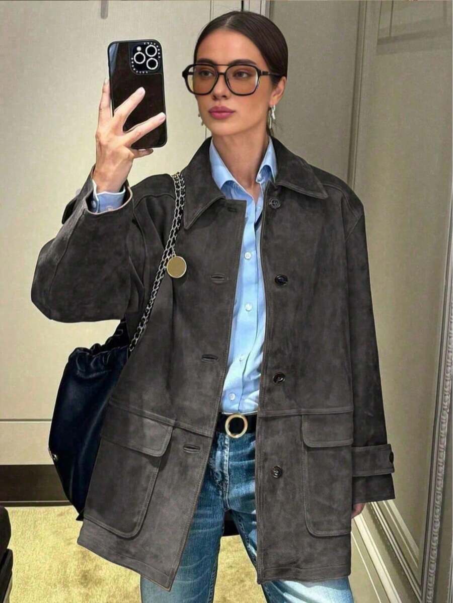 女士长袖休闲优雅通勤夹克，适合度假和日常穿着，秋冬季