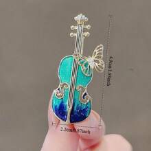Elegant Alloy Violin Brooch With Gold Embellishment And Bow - Dark Blue To Green Gradual Change Design, - 預設 - 查看 3