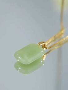 1pc Fashionable Green Glass Pendant Necklace For Women For Party Prom Fashionable Accessories - 1個 - 查看 2