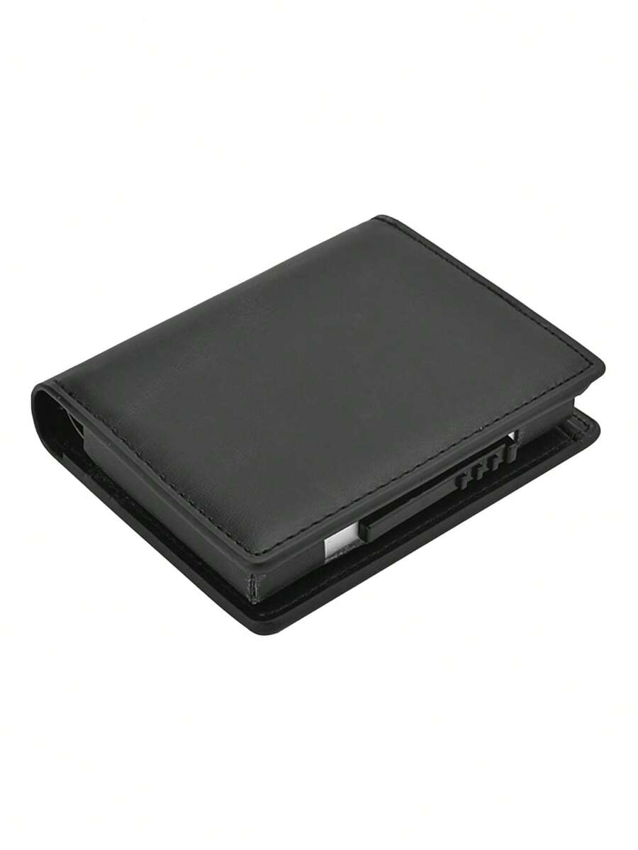 1个便捷时尚的男士短款PU皮钱包，带自动弹出式铝合金卡槽，防盗防磁，男士最佳礼物 - 彩色 - 查看 1